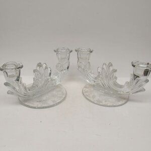 Fostoria Elegant Glass Crystal CHINTZ Double Branch Candle Holders, Pair